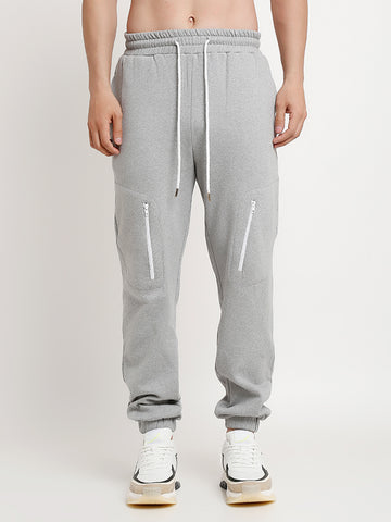 Grey Melange Zipper Utility Cargo Jogger