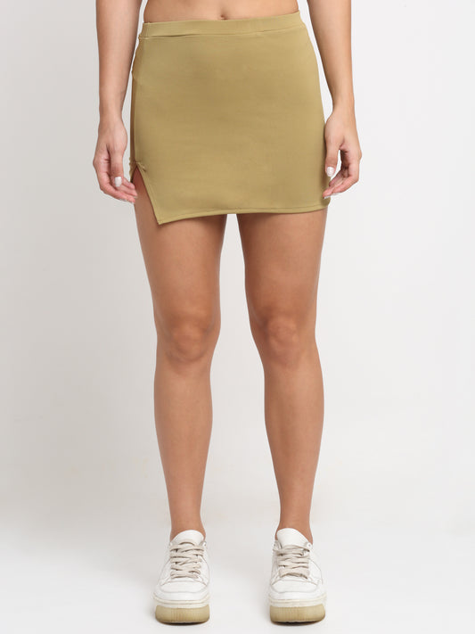 Khaki High-Rise Mini Side Slit Skirt