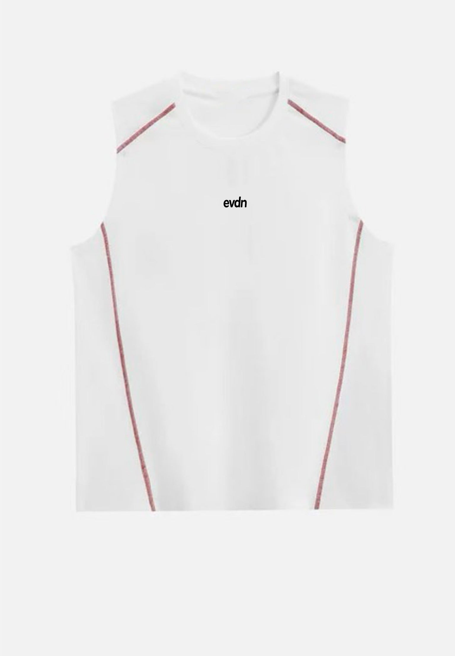 White sleeveless top with red accents and 'Everdion' branding on a white background