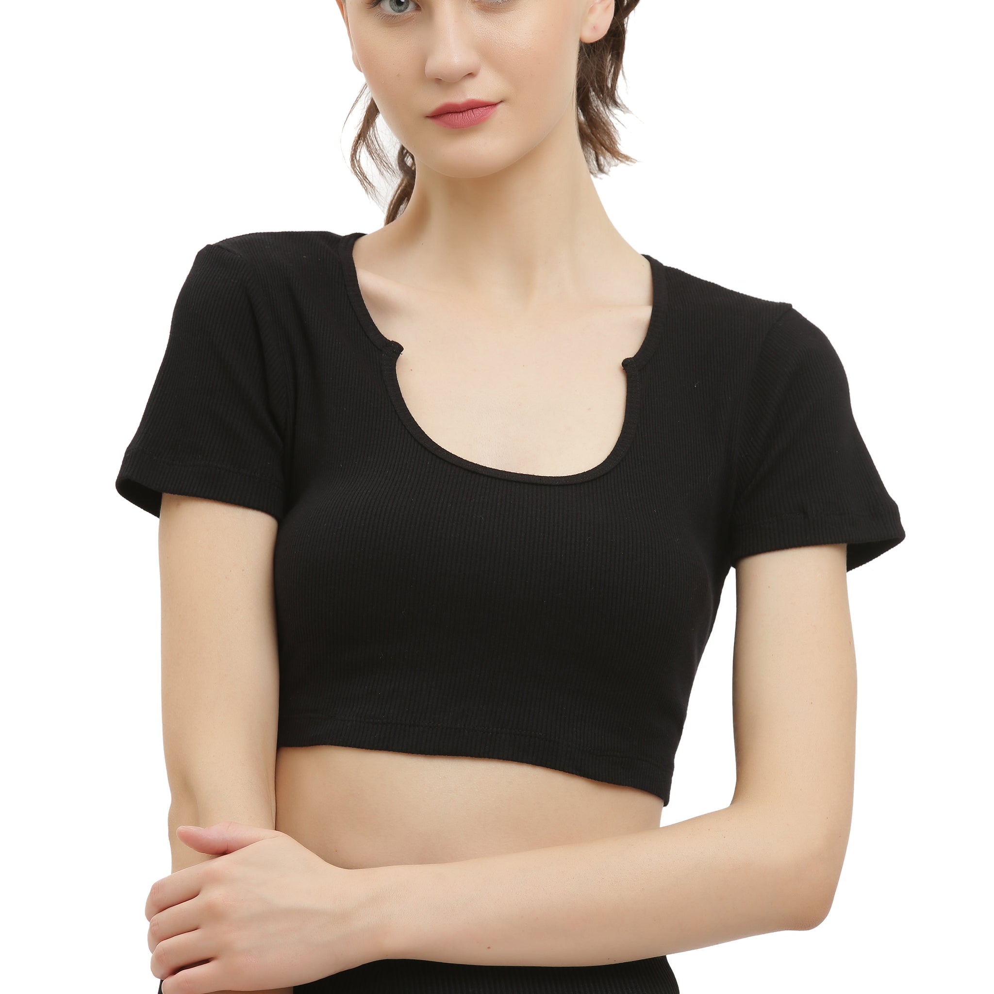 Half Sleeve Rib Crop Top