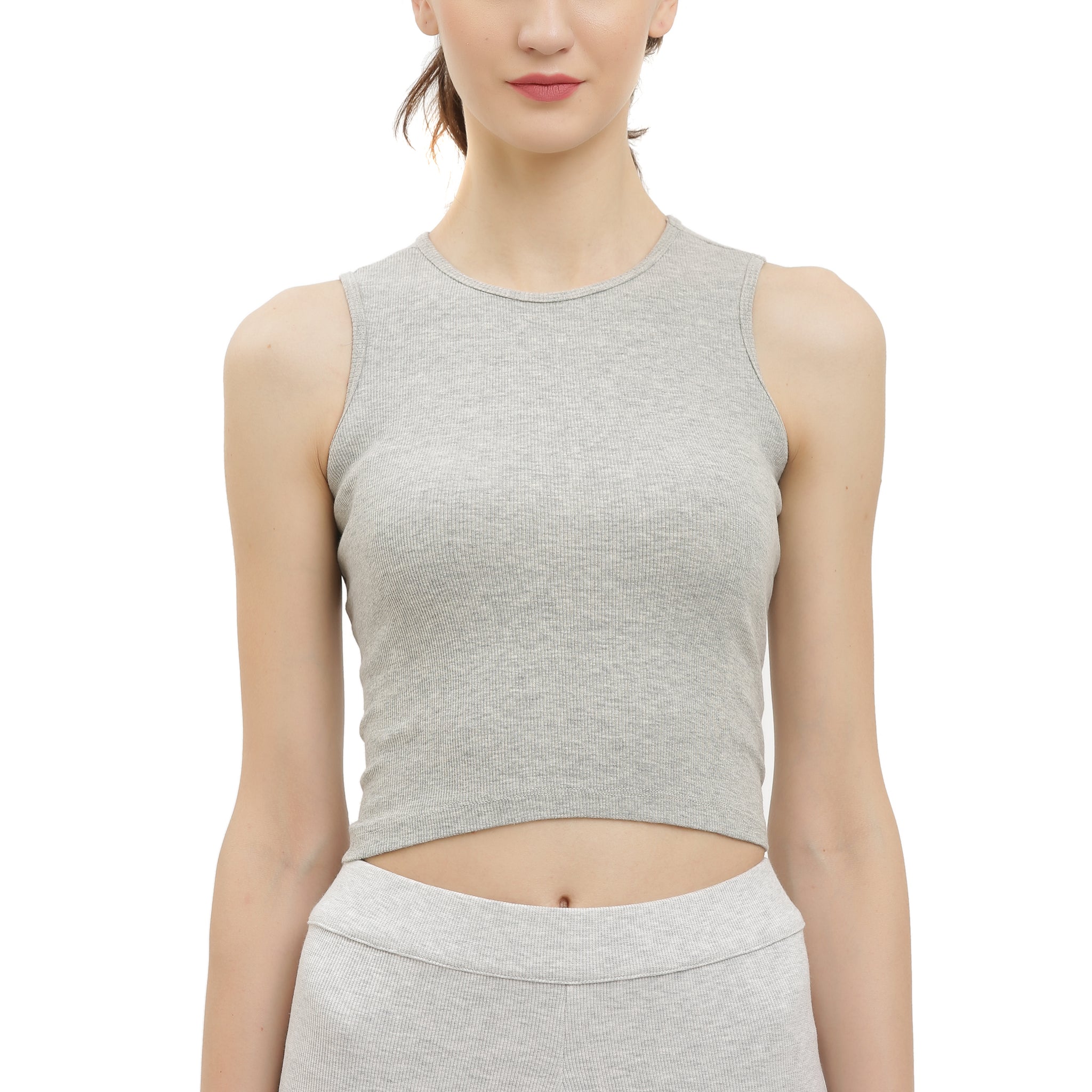 Grey Ribbed Sleeveless Crop Top