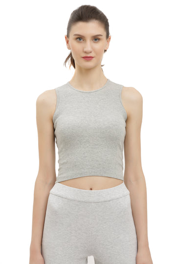 Grey Ribbed Sleeveless Crop Top