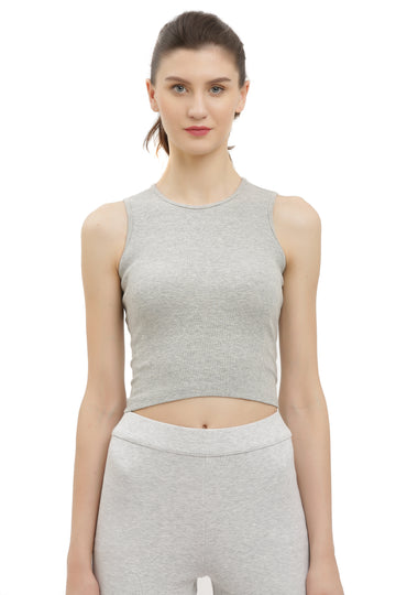 Grey Ribbed Sleeveless Crop Top