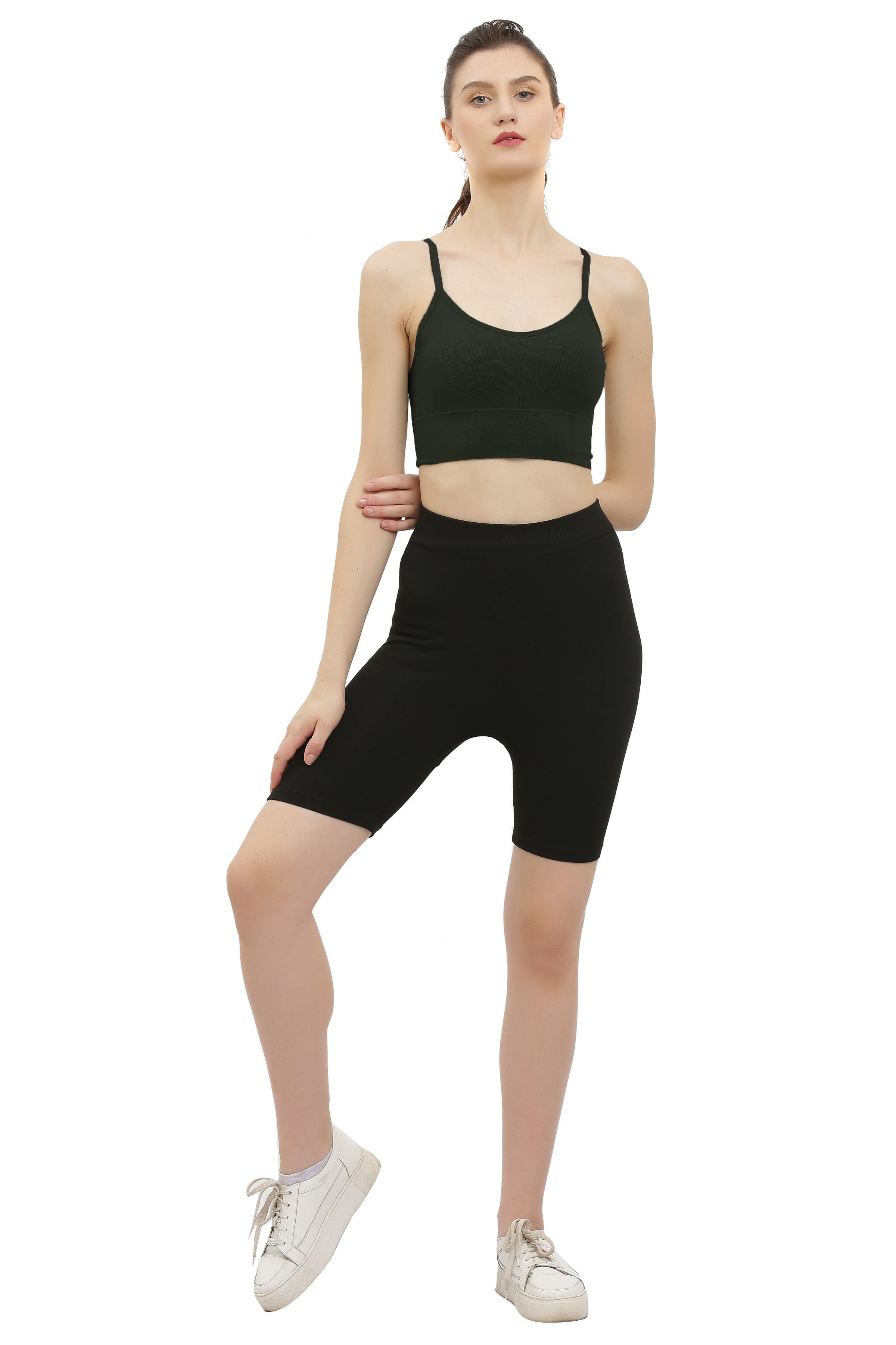 black seamless padded sports bra