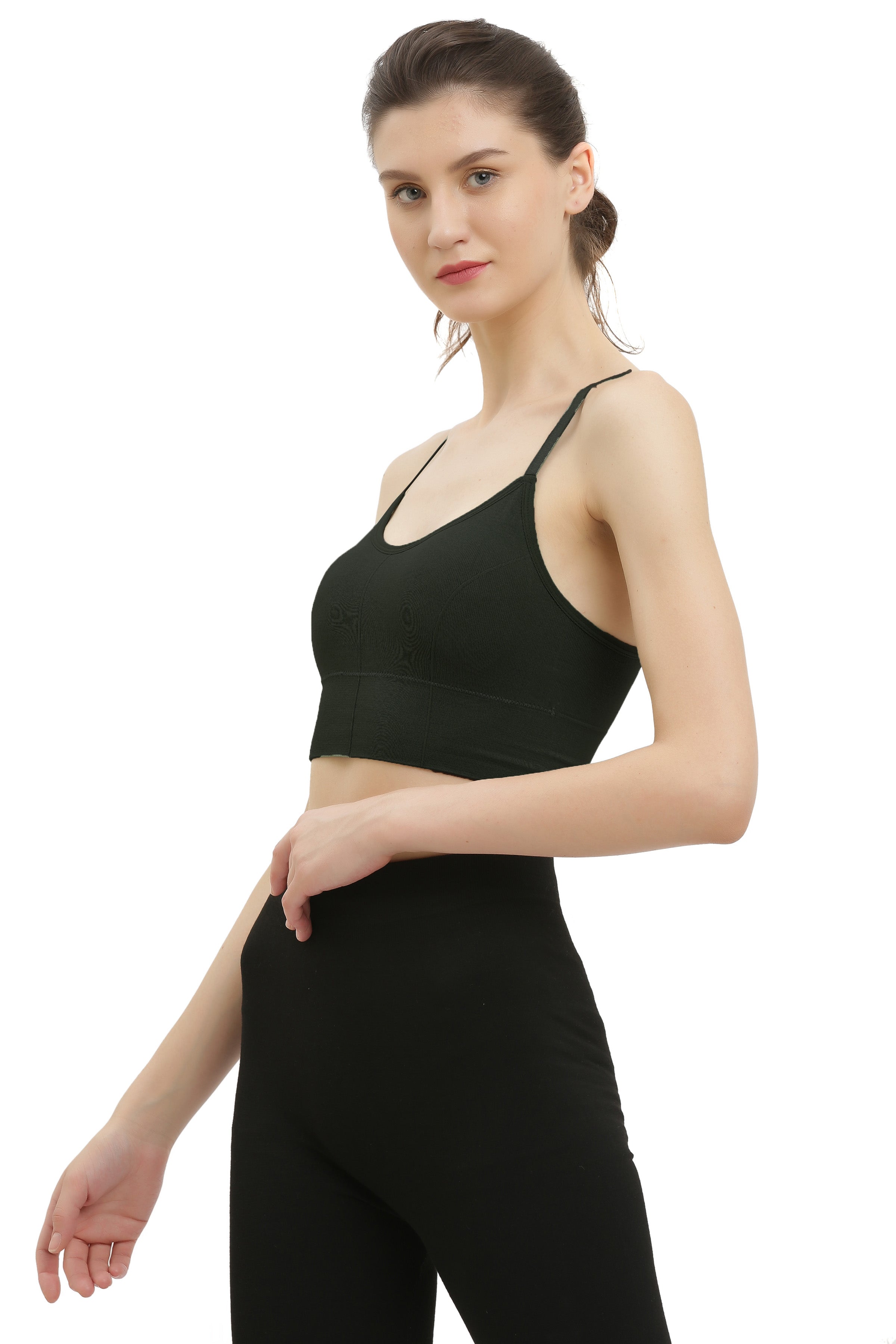 black seamless padded sports bra