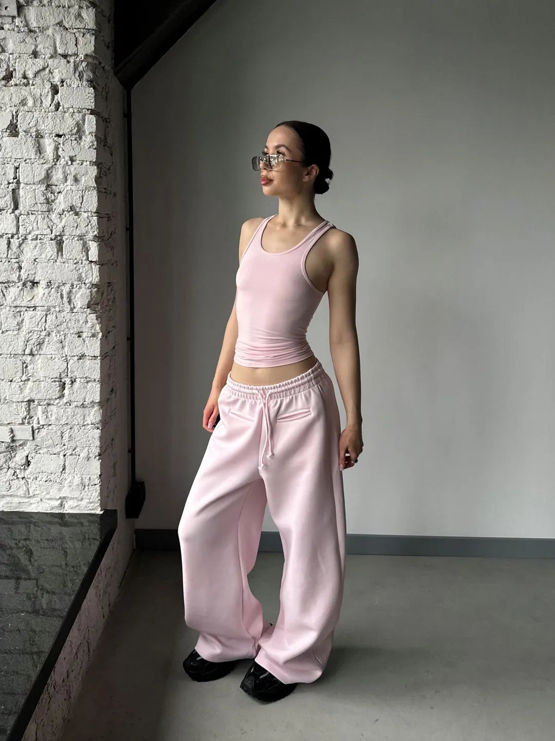 Pink Sweatpant for women with two pockets in front and adjustable wasitband