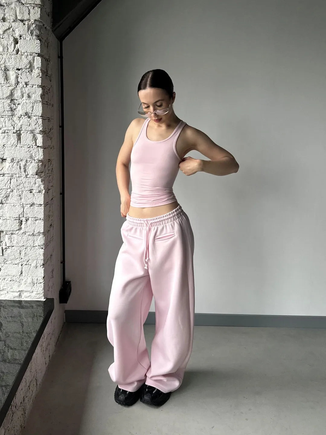 Pink Sweatpant for women with two pockets in front and adjustable wasitband