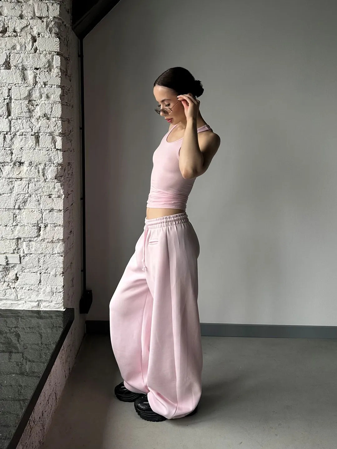 Pink Sweatpant for women with two pockets in front and adjustable wasitband