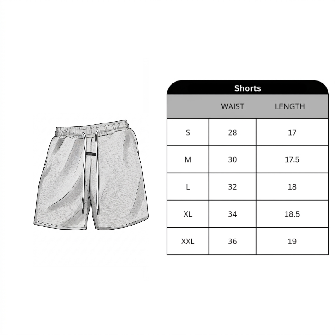 Size chart for IYKYK Terry Shorts for Men – Grey Cotton Jogger Shorts