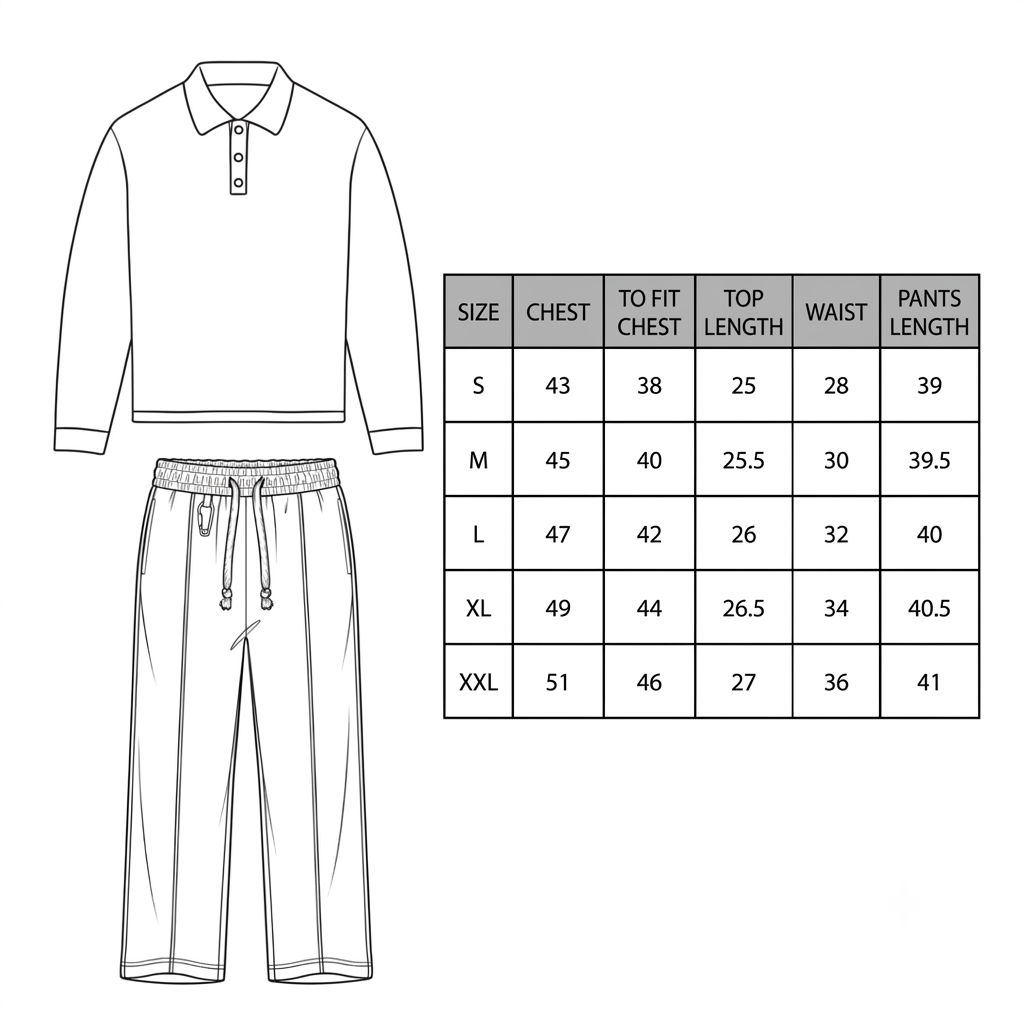 Size chart for League 18 Tee and Sweatpant Co-ord Set (Pre-Launch)
