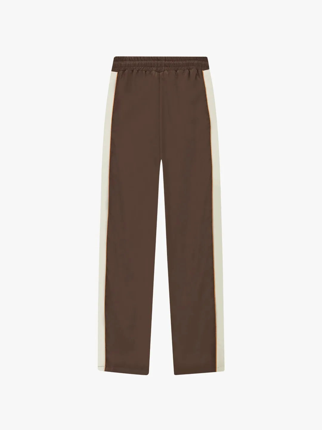 Brown pants with white side stripes on a white background