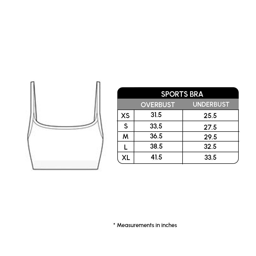 Size chart for Neaty Sports Bra