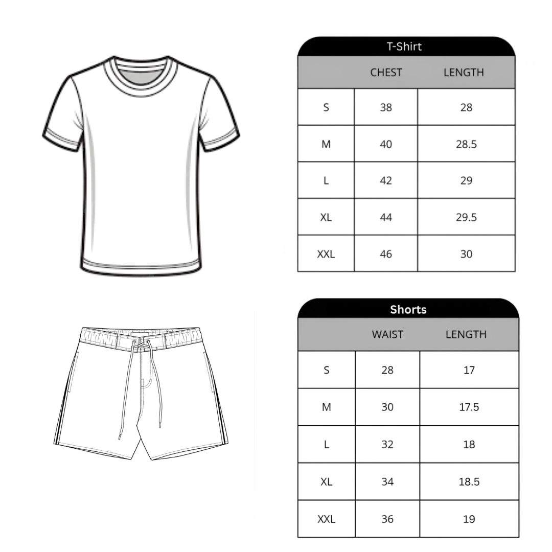 Size chart for Conquer T-shirt And Shorts Set
