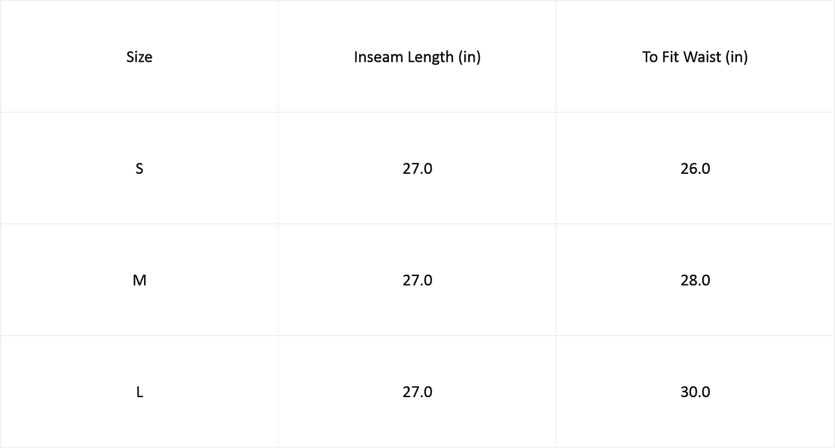 Size chart for Black High-Rise Gym Tights