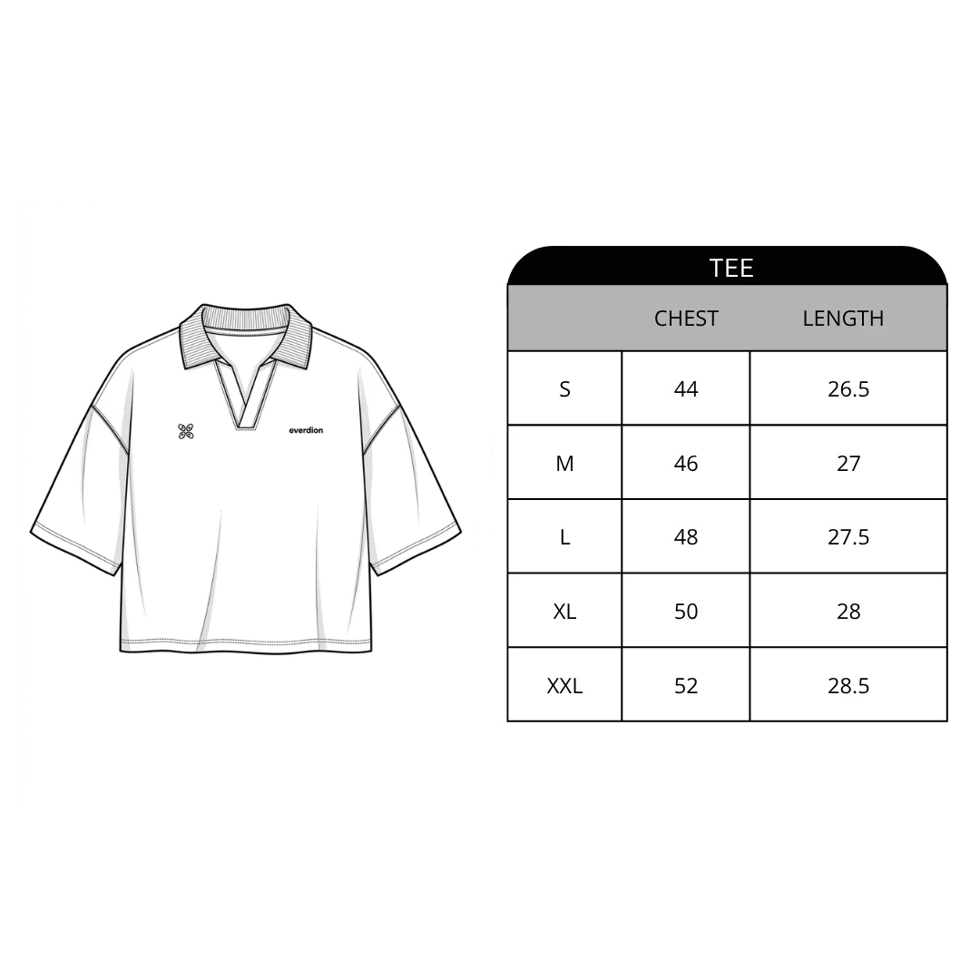 Size chart for PQ Polo Tee