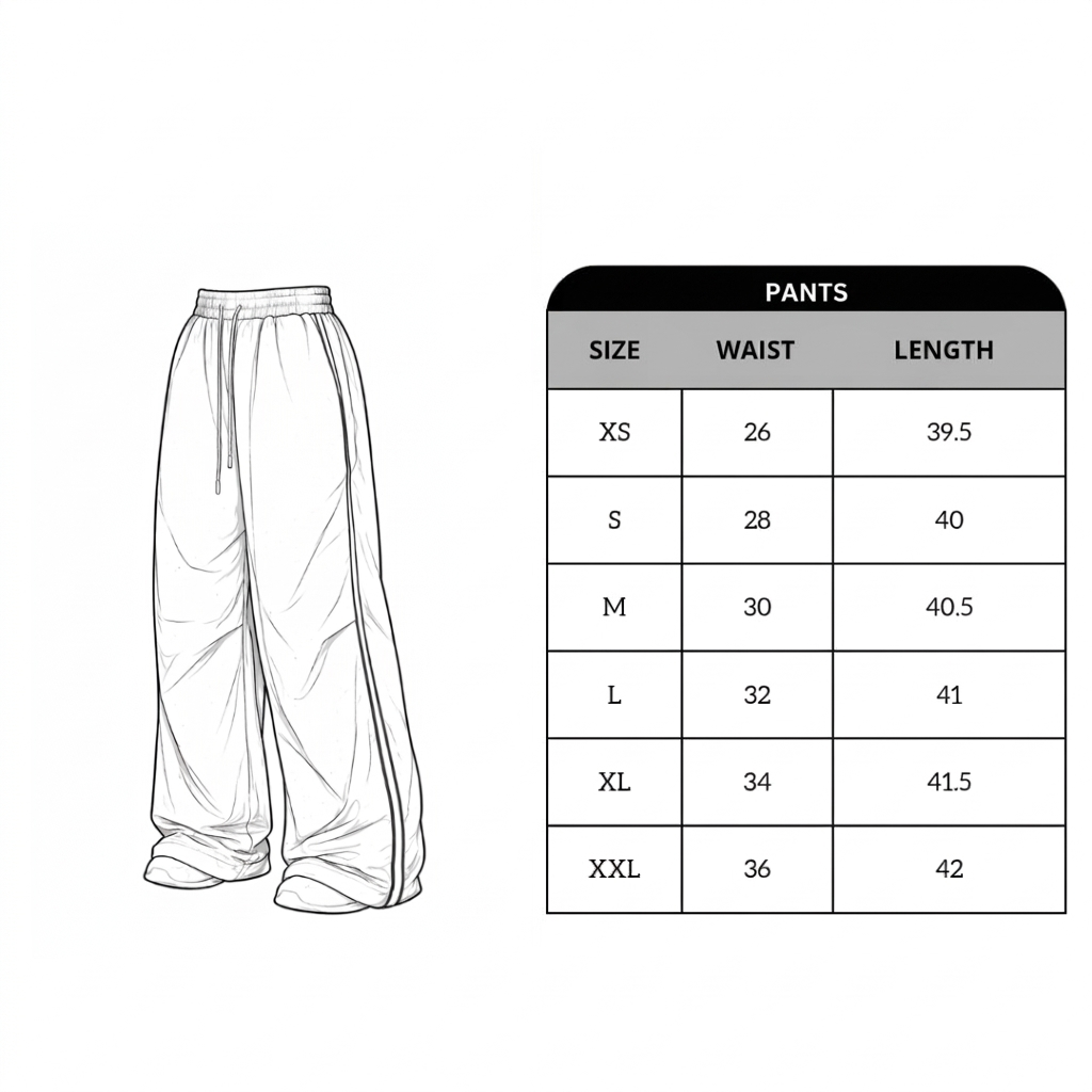 Size chart for Mowa Vintage Trackpant
