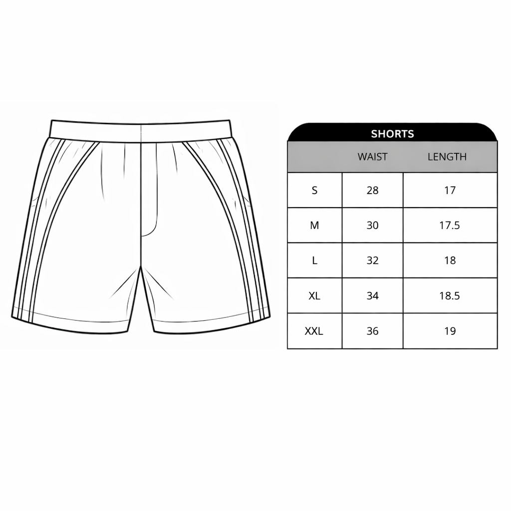 Size chart for Patch Label Contrast Piping Shorts