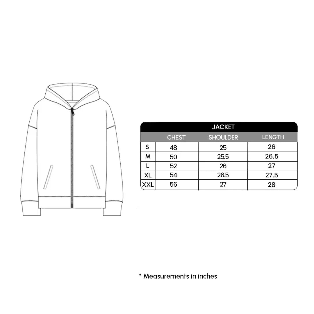 Size chart for Polar Fleece Half-Zip Hoodie