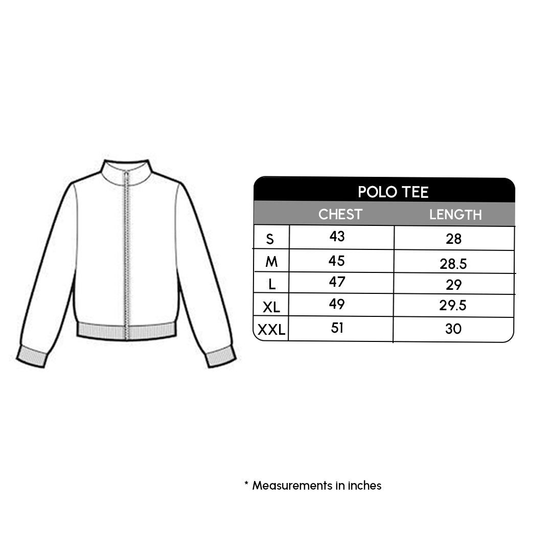 Size chart for Race Long Sleeve Polo Tee