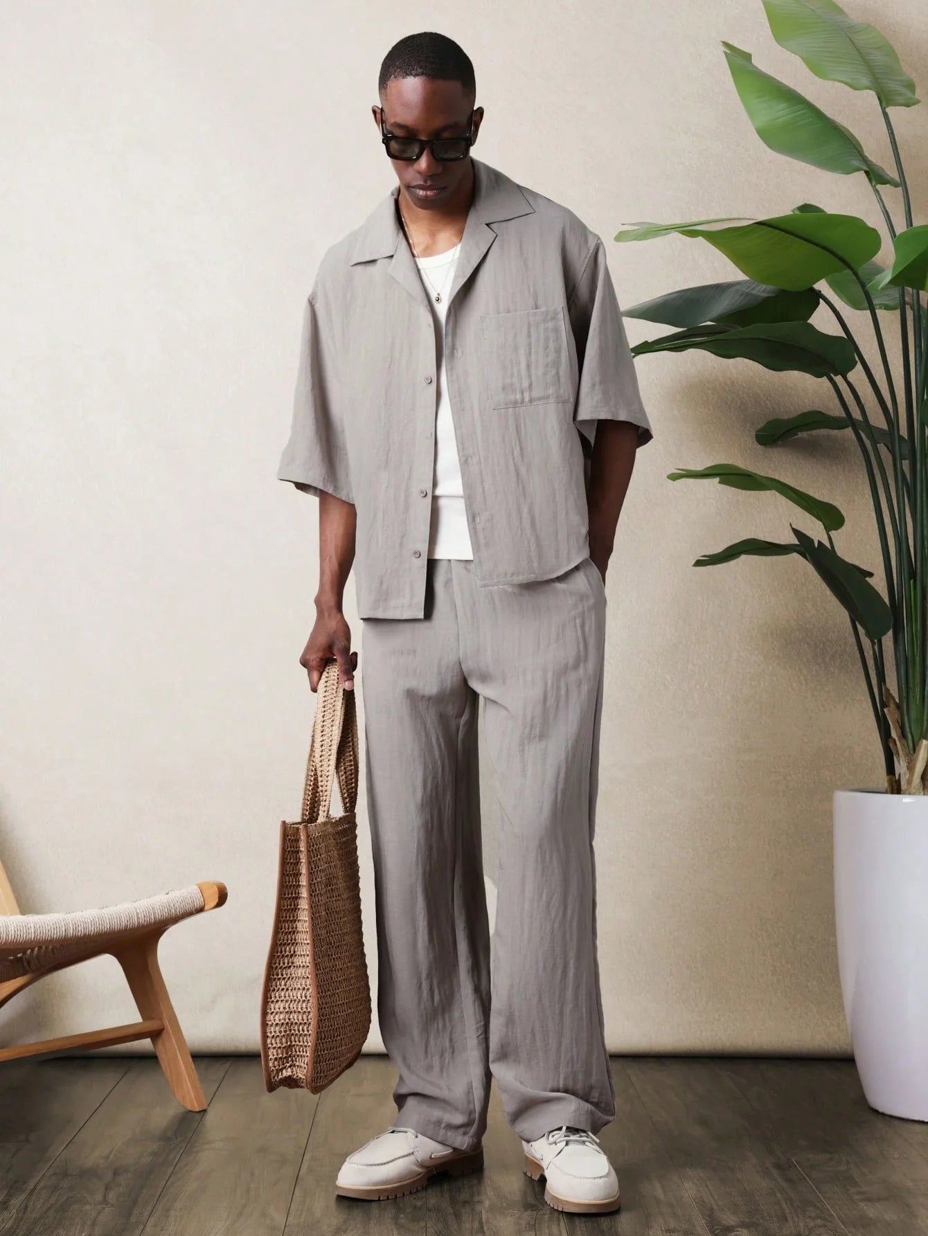 Everdion's Rayas Loose Fit Shirt And Pant in Apricot with matching outfit set