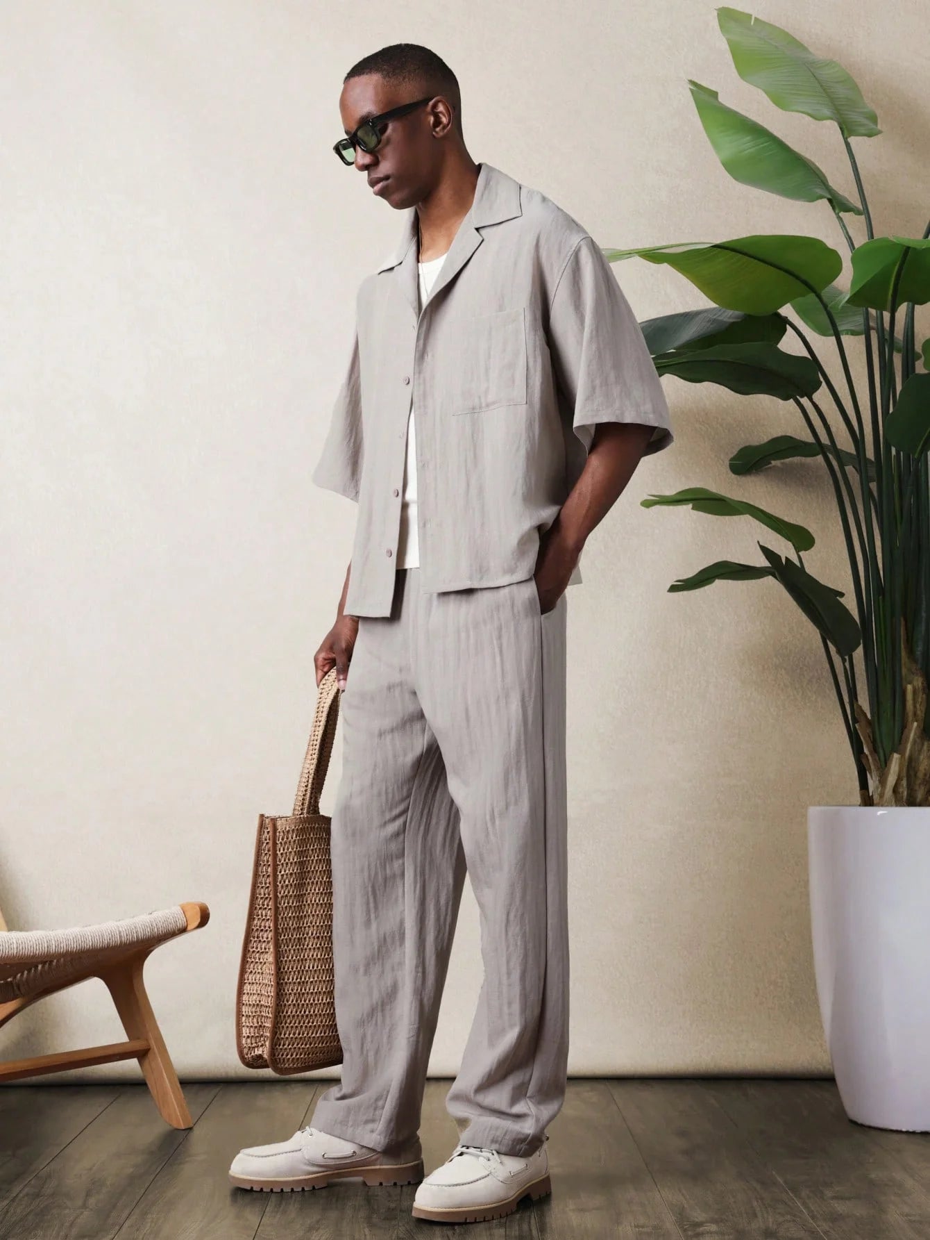 Everdion's Rayas Loose Fit Shirt And Pant in Apricot with matching outfit set