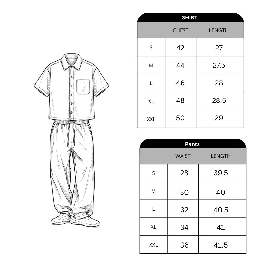 Size chart for Nomad Shirts & Pant (Pre-Launch)
