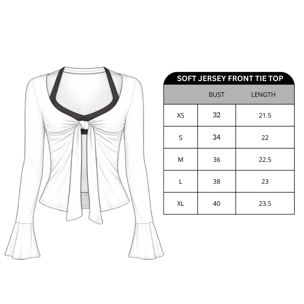 Size chart for Soft Jersey Front Tie Top
