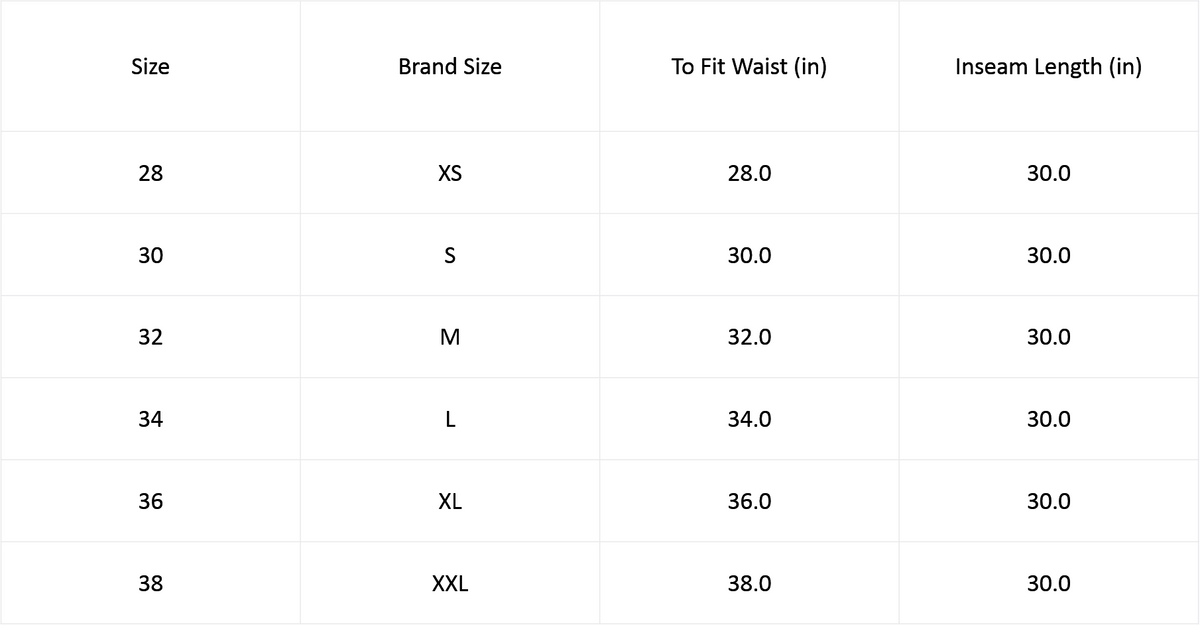 Size chart for Green Side tape straight fit track pants