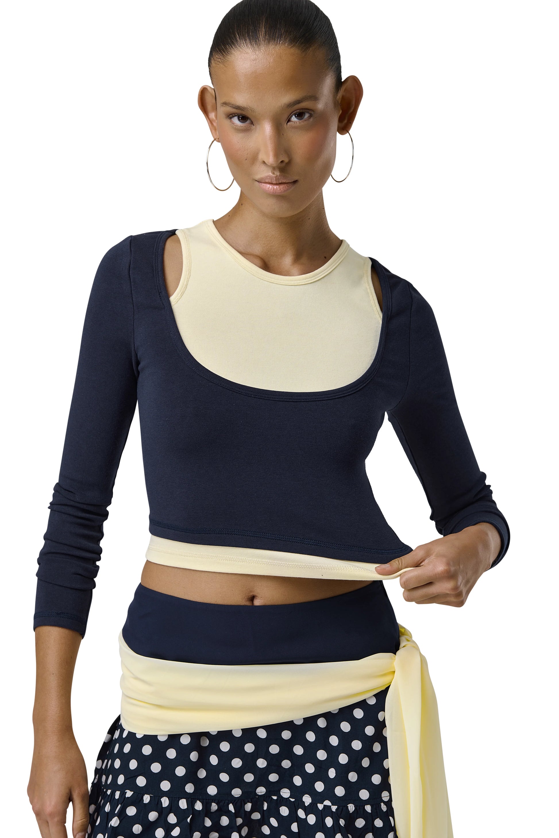 Women In Navy Twinnie Layered Long Sleeve Top 