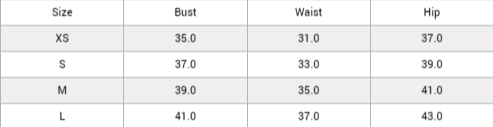 Size chart for Grey Ribbed Sleeveless Crop Top