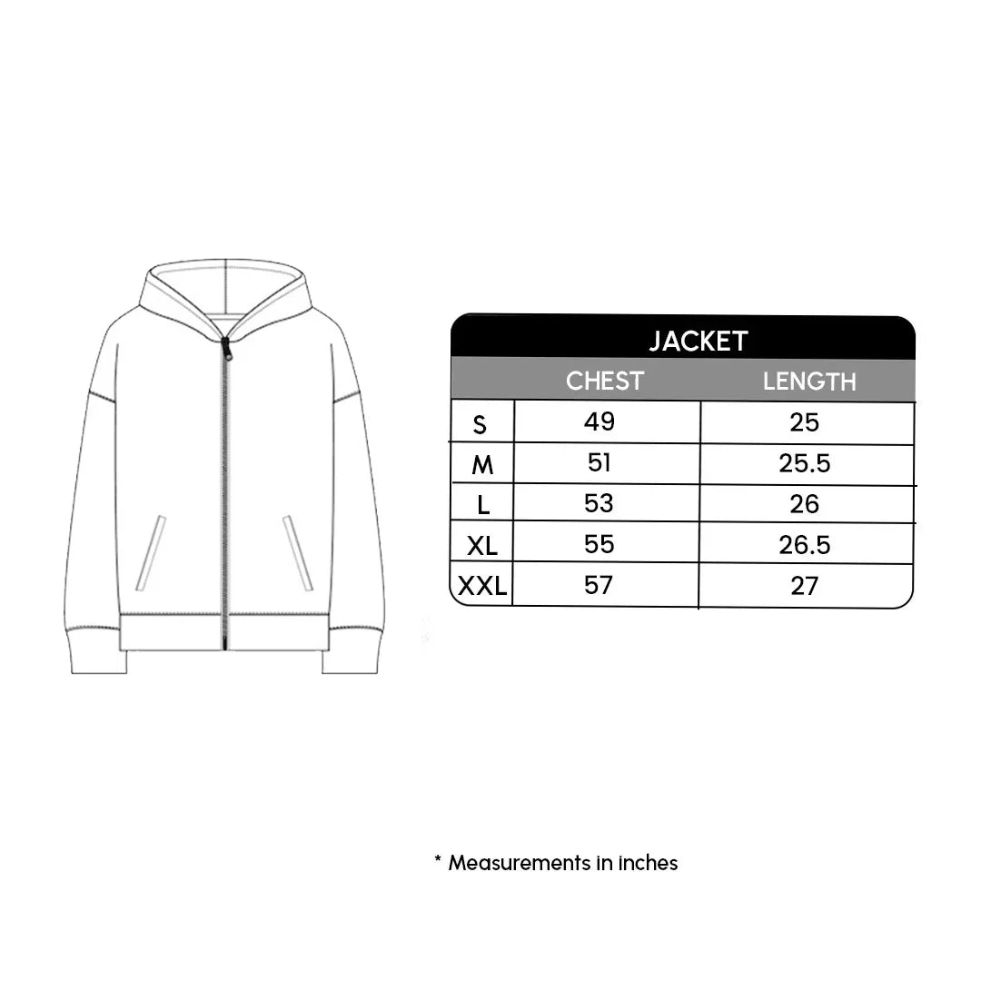 Size chart for Seoul Zip-up hoodie