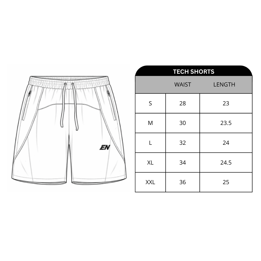 Size chart for Sports Tech Shorts