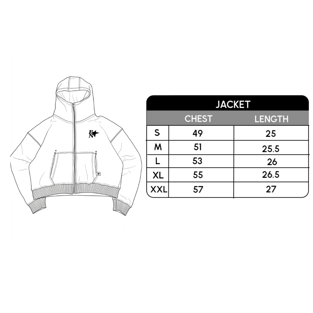 Size chart for Starline Zip Up Hoodie (Pre-Launch)