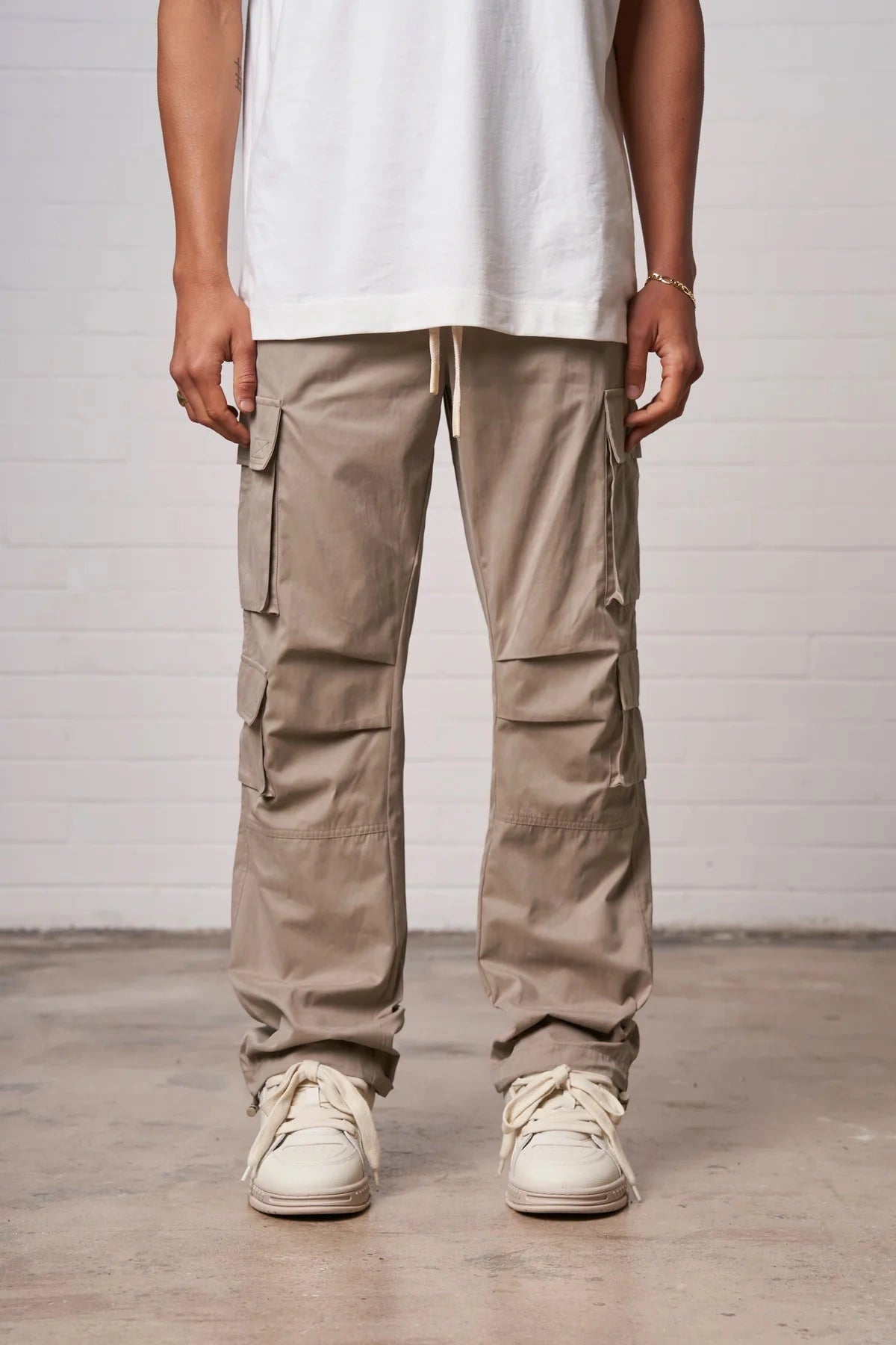 Rodeo Beige Cargo Pant with adjustable drawstring and pant with pockets