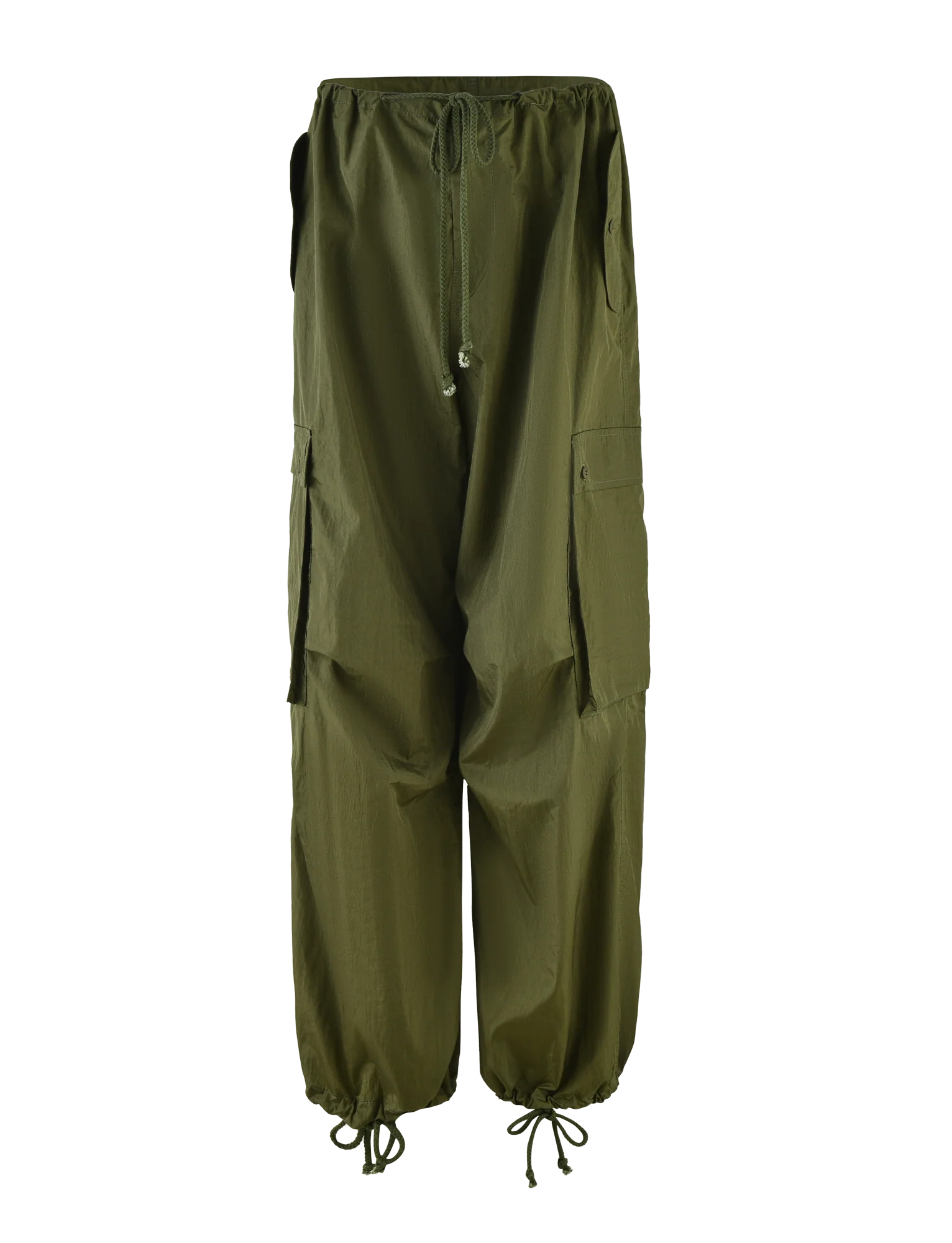 Green rain pants on a white background
