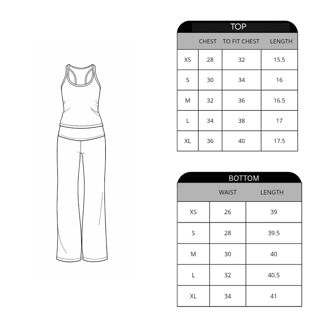 Size chart for Jersey Halter Top and Flare Legging