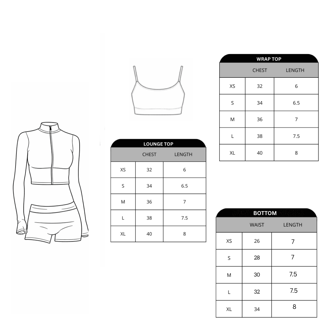 Size chart for Estroil 3 piece Co-ord Set