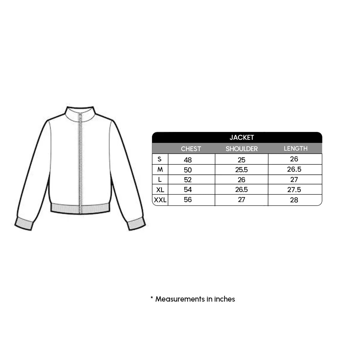 Jacket with measurement chart on a white background