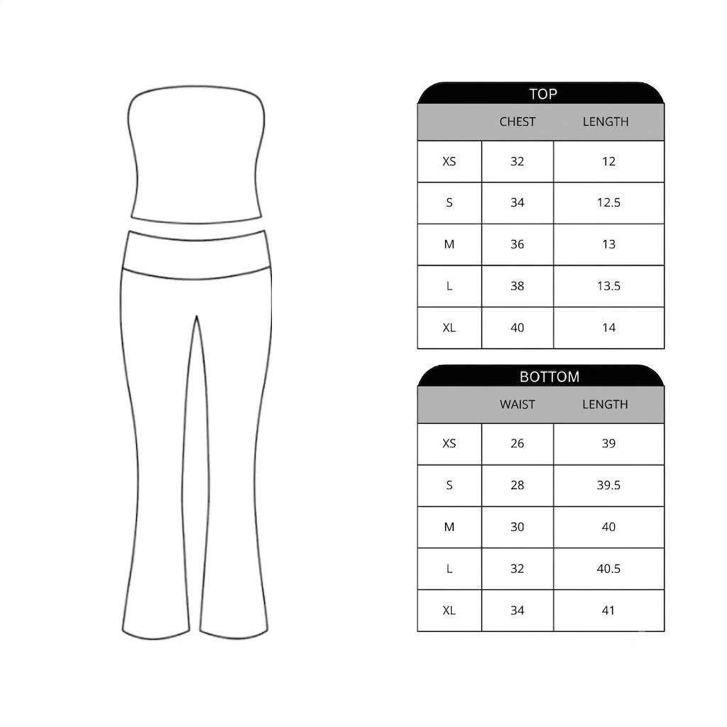 Size chart for Muse Studded Foldover Tube Top and legging (Pre-Launch)