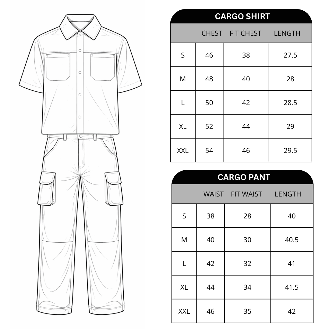 Size chart for Trucker Ripstop Shirt And Cargo