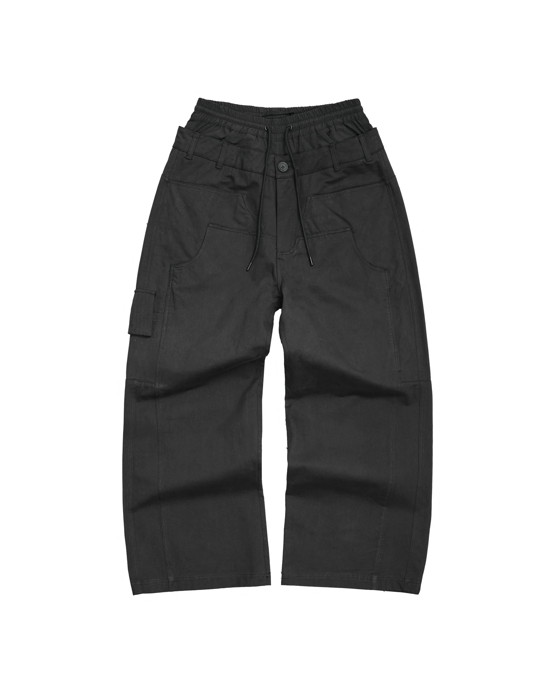 Black cargo pants on a white background