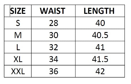 Size chart for Jersey Carpenter Sweatpant