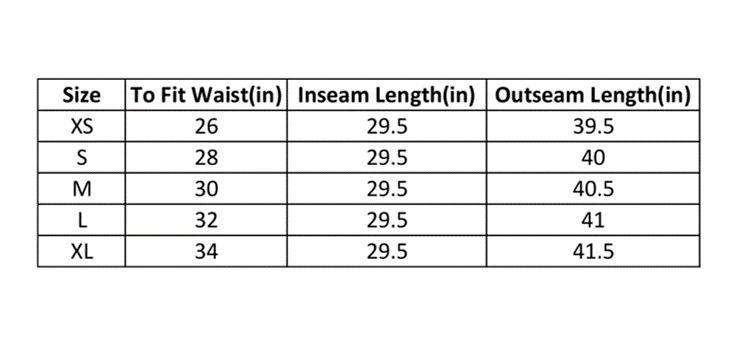 Size chart for WHITE WIDE LEG SLIT JOGGER