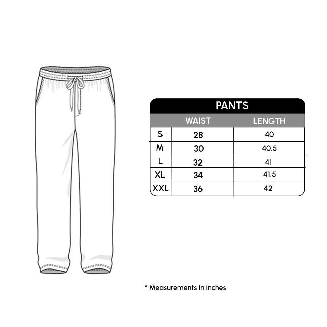 Size chart for Varsity Sports Pants