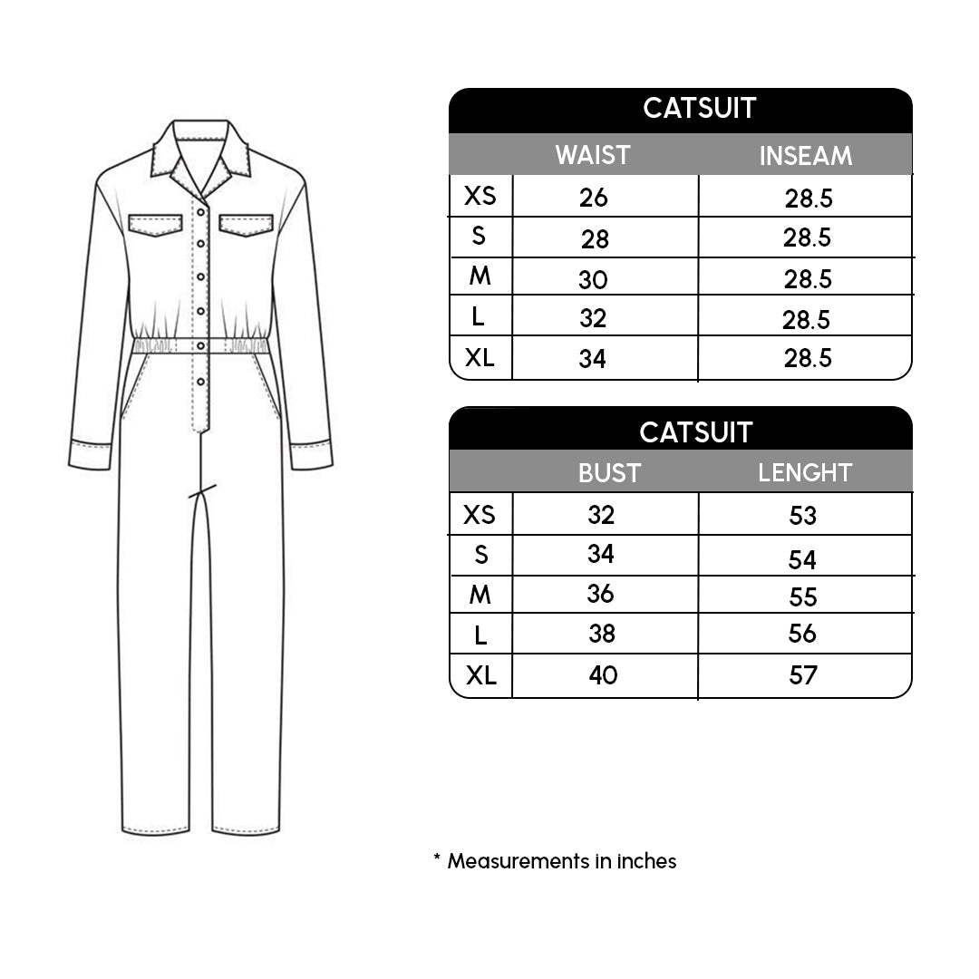 Size chart for White Collar Catsuit