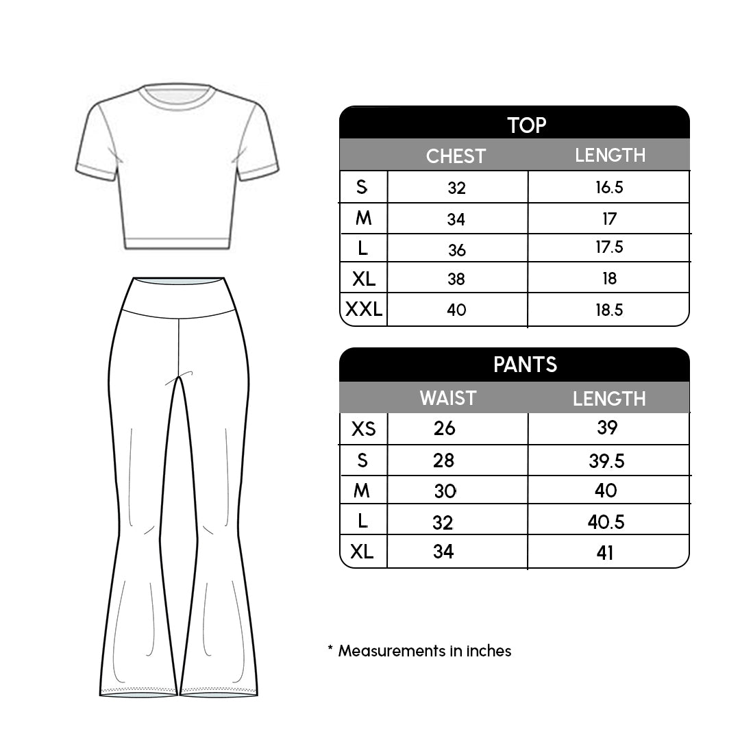Size chart for White Rib Top & Fold Over Pants
