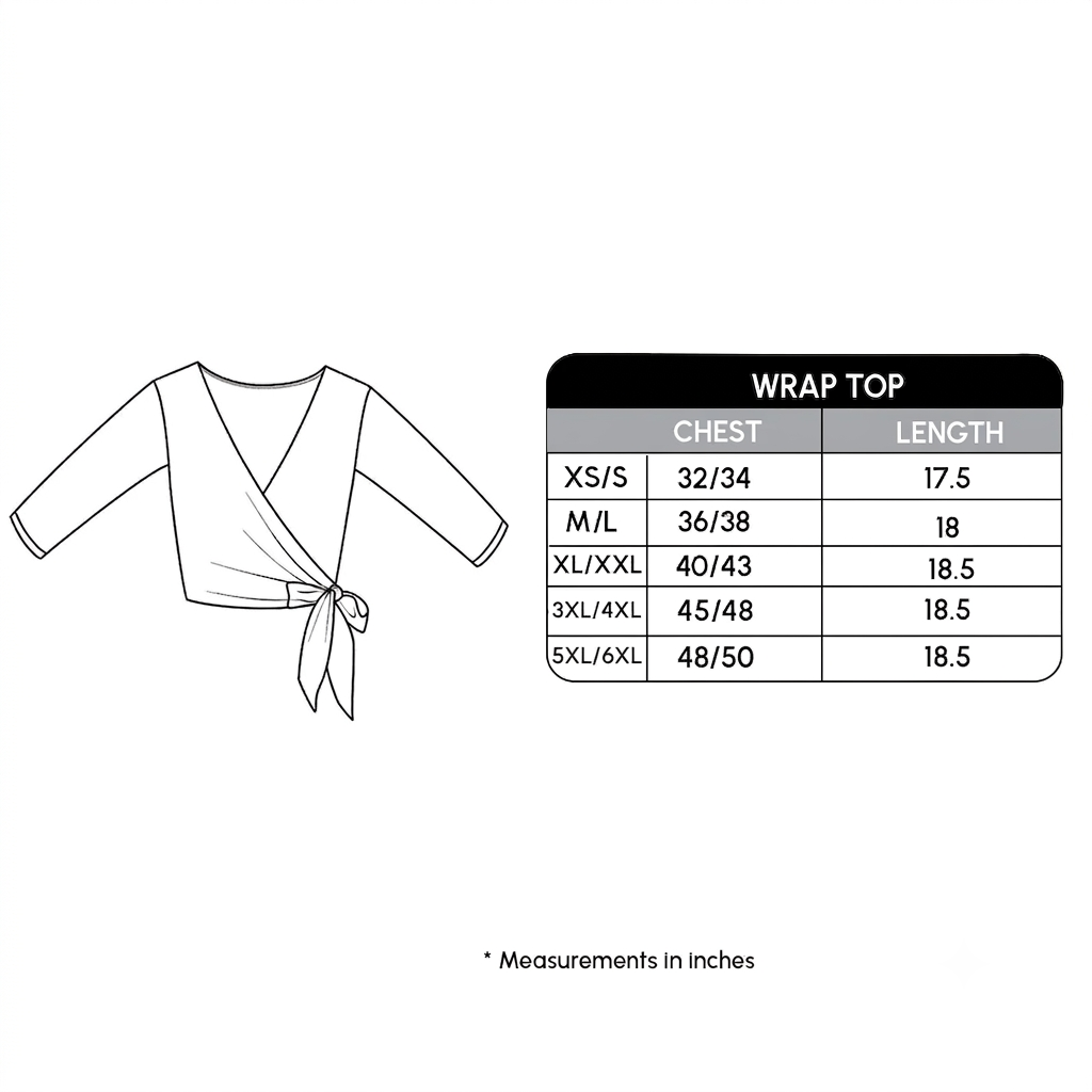 Size chart for Ballet Wrap Top