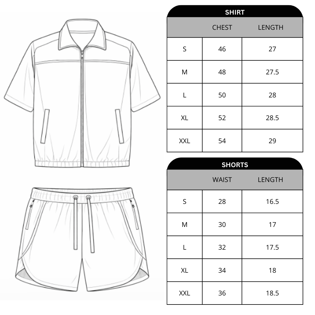 Size chart for Auba Short Sleeve Shirt And Shorts Set