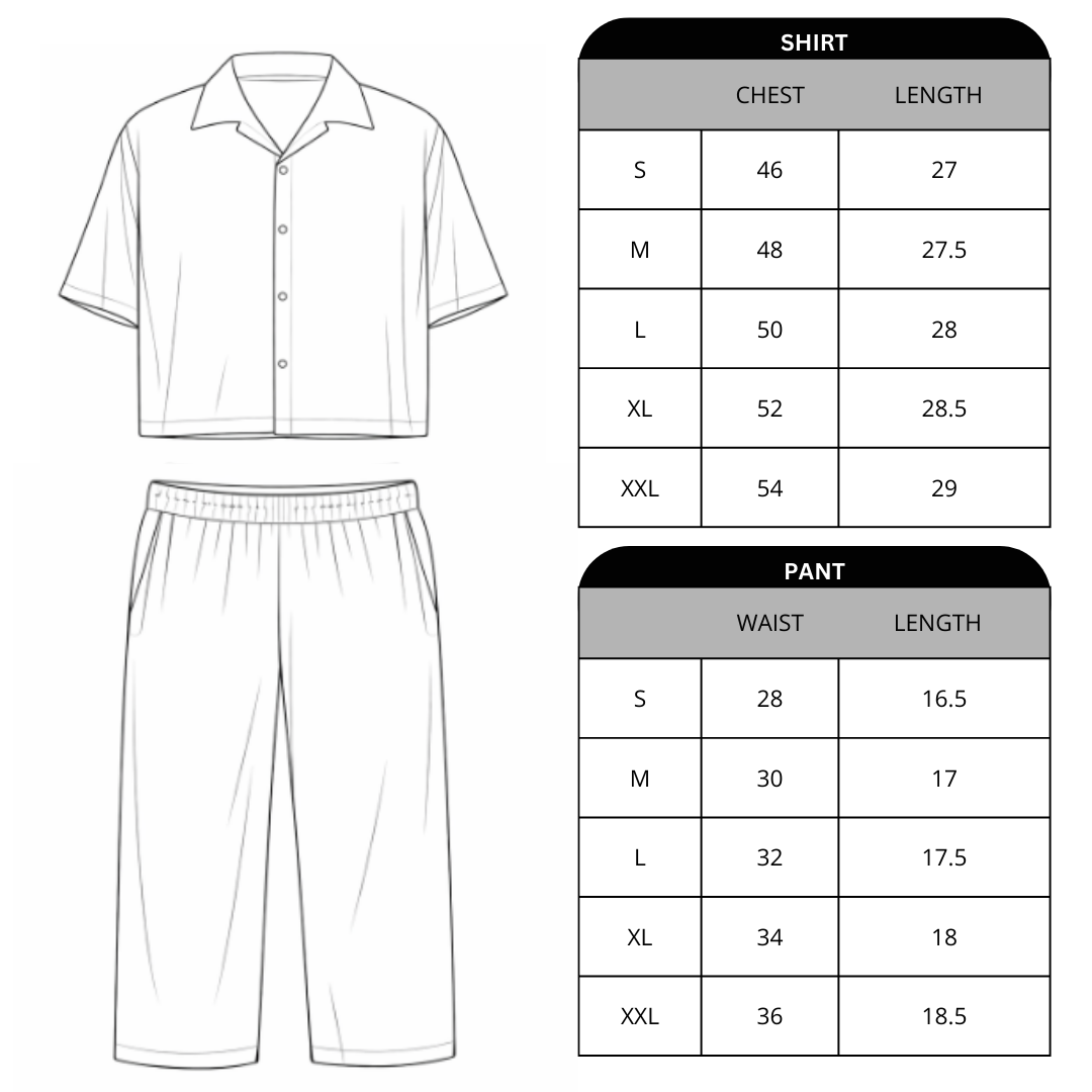 Size chart for Rayas Loose Fit Shirt And Pant