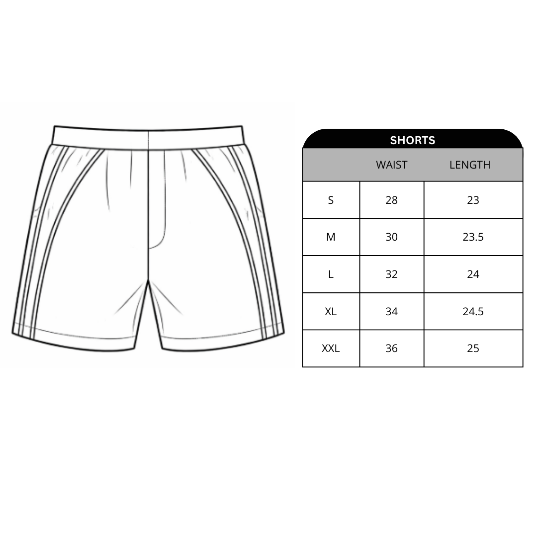 Size chart for Bhaag Shorts